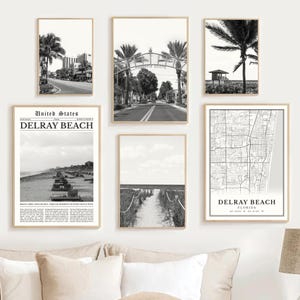 Delray Beach Print Set Of 6, Black And White Delray Beach Map Decor, Delray Beach Florida Wall Art Photo Gift, Delray Beach FL Travel Poster
