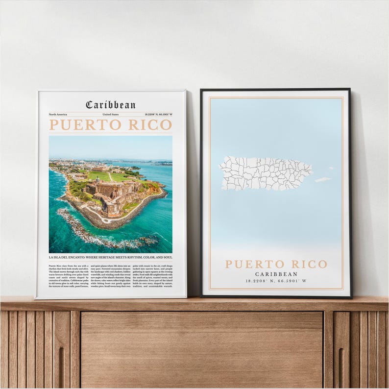 Puerto Rico Display Puerto Rico Print Set of 6, Puerto Rican Map Home Decor, San Juan Wall ...