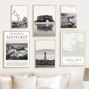 Santa Cruz California Print Set Of 6, Black and White Santa Cruz CA Map Decor, Santa Cruz Wall Art Photo, Santa Cruz Poster Santa Cruz Gifts