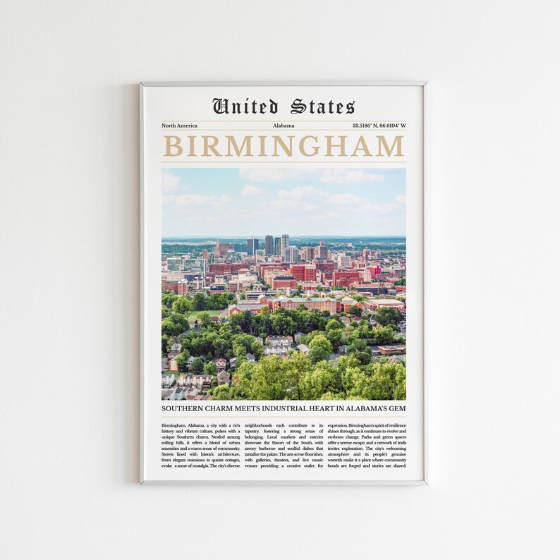 Birmingham Alabama Print Set Of 6, Birmingham City Map Home Decor