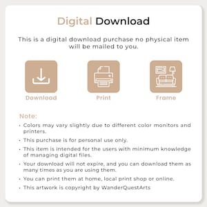 May include: Digital download graphic with a download icon, a printer icon, and a picture frame icon. The text reads "Digital Download" and "This is a digital download purchase no physical item will be mailed to you."