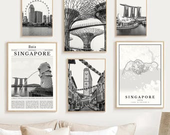 Singapore Photography Print Set: Black and White Travel Poster (Digital Download)