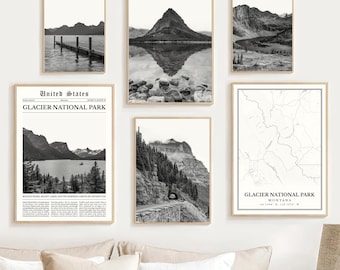 Glacier National Park Print Set: Black & White Montana Wall Art (Digital Download)