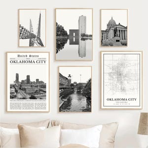 Oklahoma City Print Set of 6, Black and White Oklahoma City Map Decor, Oklahoma City Wall Art Photos, Oklahoma Travel Poster, Oklahoma Gifts