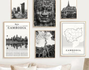 Cambodia Print Set: Angkor Wat, Phnom Penh - Black and White Travel Photography (Digital Download)