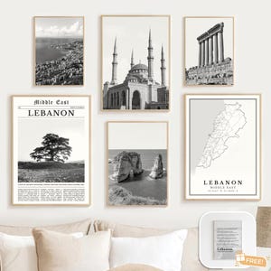 Digital Libanon Print Schwarz Weiß 6er Set, Libanon Karte, Libanon Kunst Foto, Libanon Reise Poster, Libanon Wand Kunst, Libanon Geschenke