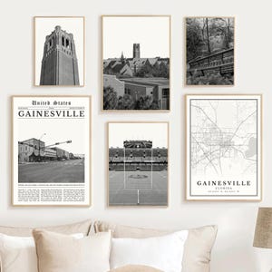 Gainesville Florida Print Set Of 6, Black And White Gainesville Map Decor, Gainesville FL Wall Art Photos, Gainesville Travel Poster Gifts