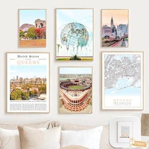 Digital Queens Print Set Of 6, Queens Art Photos, Queens Map Decor Artwork, Queens NY Wall Art Picture, Queens Travel Poster, New York Gifts