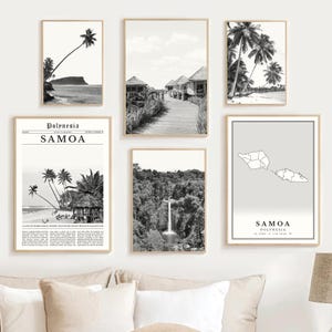 Samoa Prints Set Of 6, Black and White Samoa Map Decor, Samoa Wall Art Photo, Island Samoa Travel Poster, Digital Samoan Art Polynesian Gift