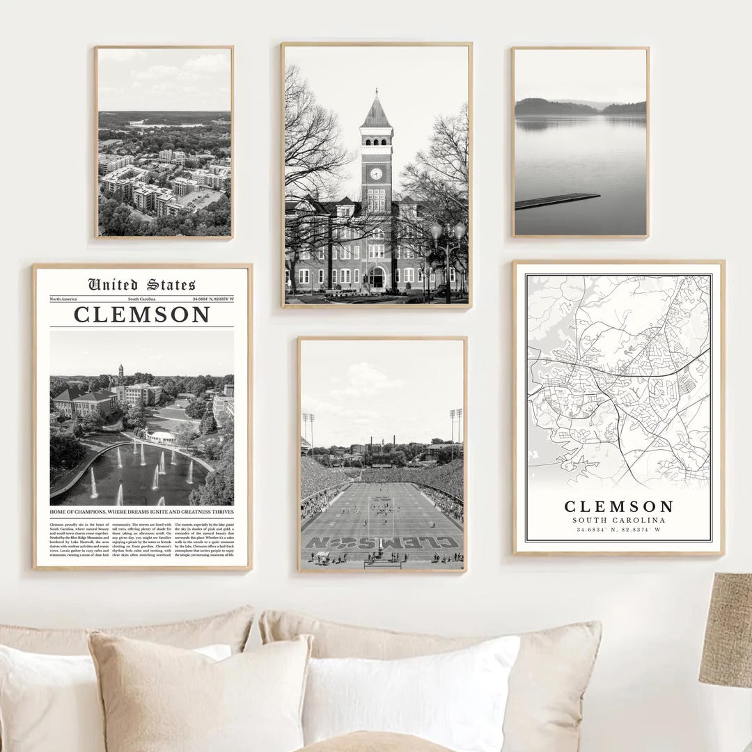 Clemson University Print Set: SC Map, Memorial Stadium, Tillman Hall ...