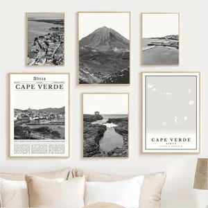 Digital Cape Verde Print Set of 6, Black and White Cape Verde Map Decor, Cabo Verde Wall Art Photos, Cape Verde Travel Poster, Africa Gifts