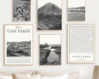 Cape Verde Map Print Set: Black & White Africa Travel Poster (Digital Download)