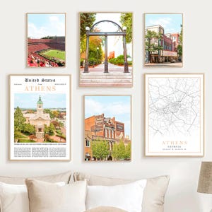 Digital Athens Georgia Print Set of 6, Athens Map Home Decor, Athens GA Wall Art, Athens Travel Poster, Athens Photo Printable, Athens Gifts