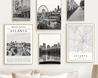Atlanta Georgia Black & White Landmark Art Print Set (Digital Download)
