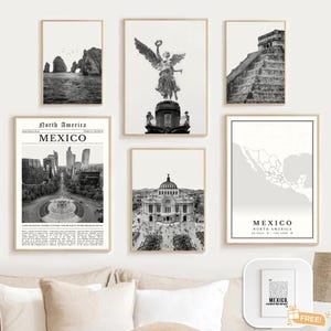Mexico Black and White Print Set of 6, Mexico Map Decor, Mexico City Wall Art Photo, Ciudad Juárez Monterrey Gift, Guadalajara Travel Poster