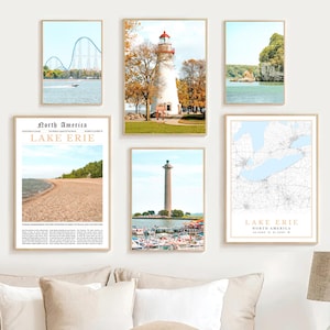 Lake Erie Print Set Of 6, Lake Erie Map Decor, Lake Erie Wall Art Photo, Put in Bay Lake Erie Travel Poster, Presque Isle Great Lakes Gift