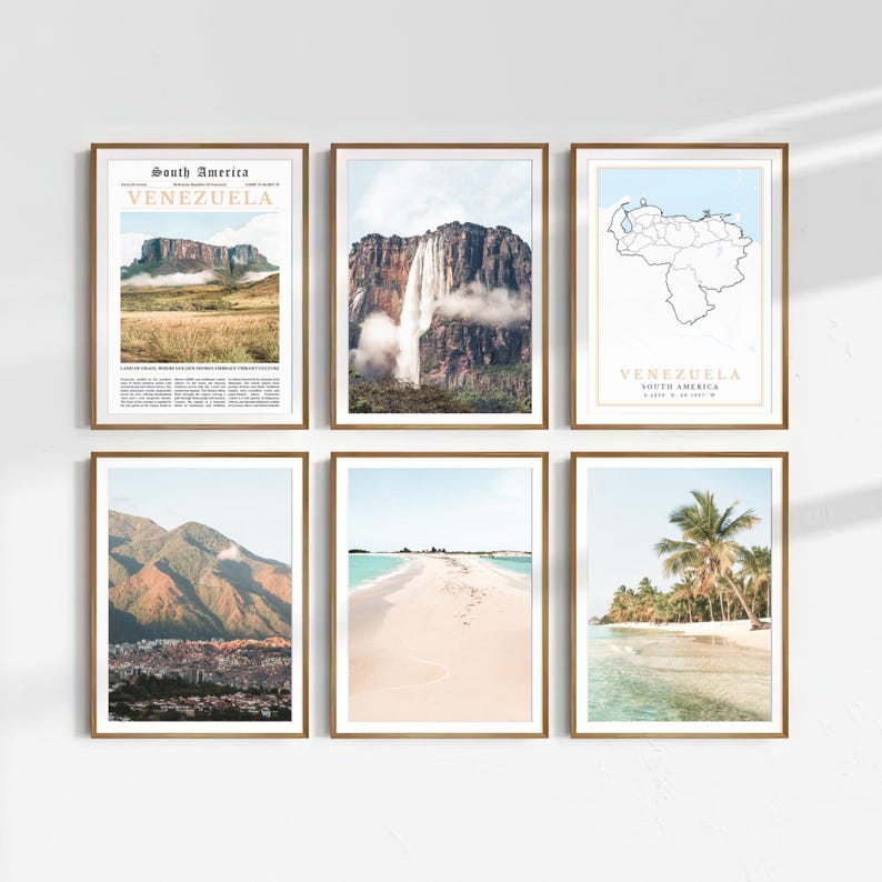 Venezuela Prints Set Of 6, Black And White Venezuela Art Print, Venezuela Wall Art, Venezuela Map Art, Venezuela Poster, Venezuela Travel Poster, Venezuela Gifts, Venezuela Venezuela Images, Venezuela Skyline, Venezuela PNG SVG, South America