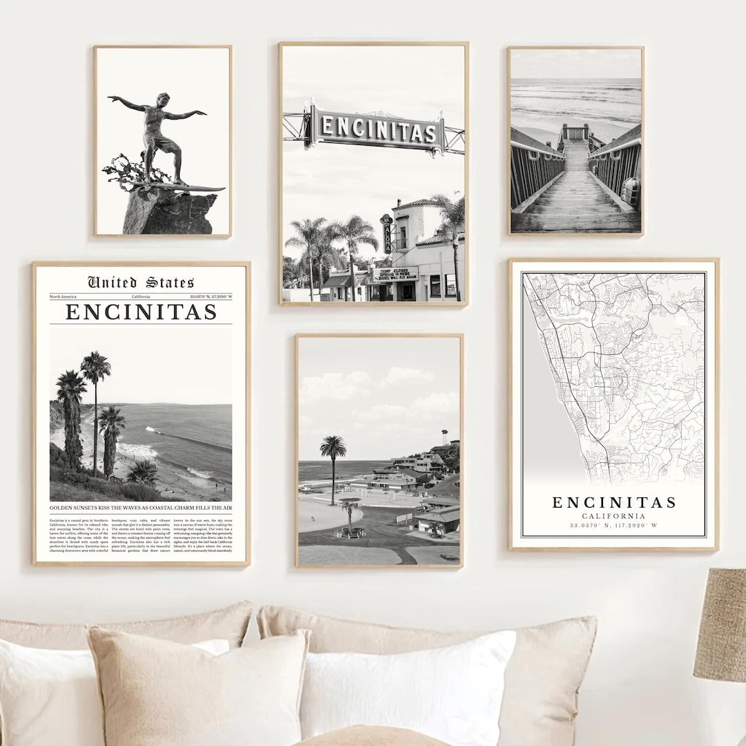 Encinitas Print Set of 6, Black and White Encinitas California Map ...