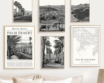 Palm Desert Print Set: Black and White Photography, Map Art (Digital Download)
