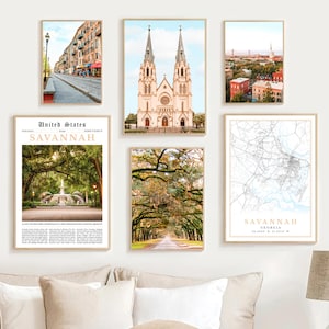 Savannah Georgia Prints Set Of 6, Savannah Wall Art Photo, Digital Savannah Travel Poster, Savannah Gift Savannah GA Art, Savannah Map Decor