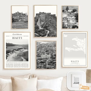 Digital Haiti Black and White Print Set Of 6, Haiti Map Decor, Haitian Art, Haiti Wall Art, Caribbean Travel Poster, Haiti Gift, Ayiti Hayti