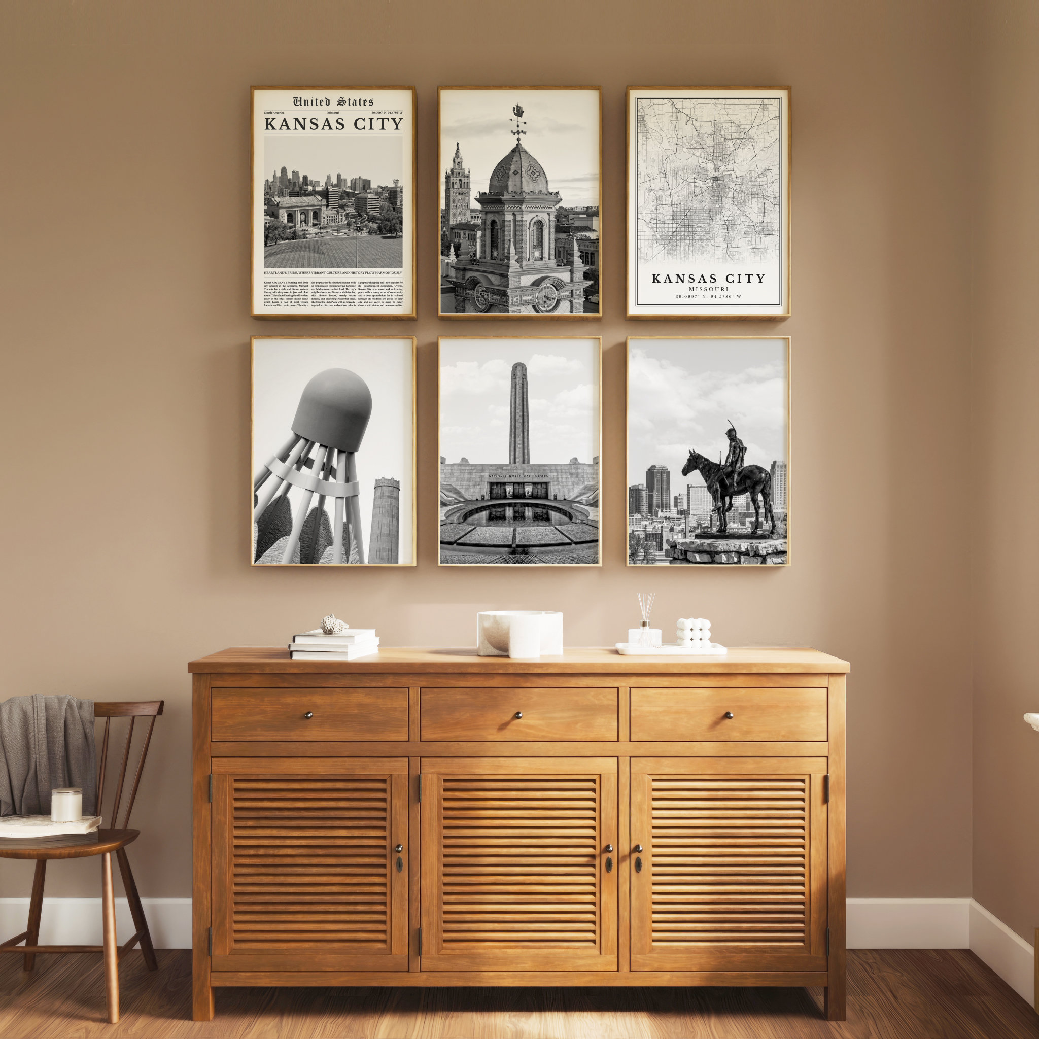 Digital Kansas City Black and White Print Set of 6, Missouri Kansas