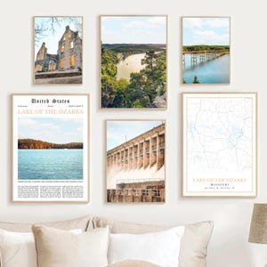 Lake of the Ozarks Print Set of 6, Digital Ozarks Map Home Decor Picture, Lake Ozarks Wall Art Photo, Lake Ozark Travel Poster Missouri Gift