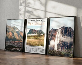 Venezuela Prints Set Of 3, Digital Venezuela Art, Venezuela Wall Art Photos, Venezuela Map Decor, Venezuela Travel Poster, Venezuela Gifts