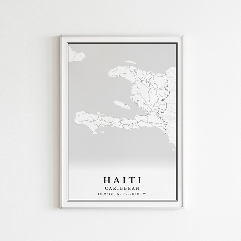 Digital Haiti Black and White Print Set of 6, Haiti Map Decor, Haitian