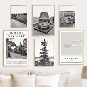 Key West Print Set Of 6, Black and White Key West Florida Map Decor, Key West Wall Art, Key West Trael Poster, Key West Photo, Key West Gift