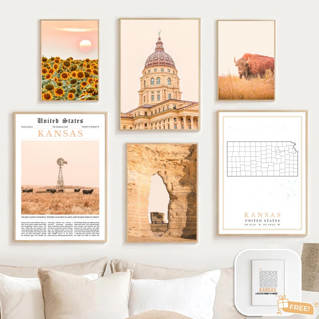 Digital Kansas Print Set of 6, Kansas State Map Home Decor, Kansas Wall Art Photo, Kansas Travel Poster, Kansas Photography, KS Kansas Gifts - Etsy Japan