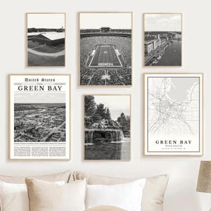 Green Bay Wisconsin Print Set Of 6, Black and White Green Bay Map Decor, Green Bay WI Wall Art Photo, Green Bay Travel Poster Green Bay Gift