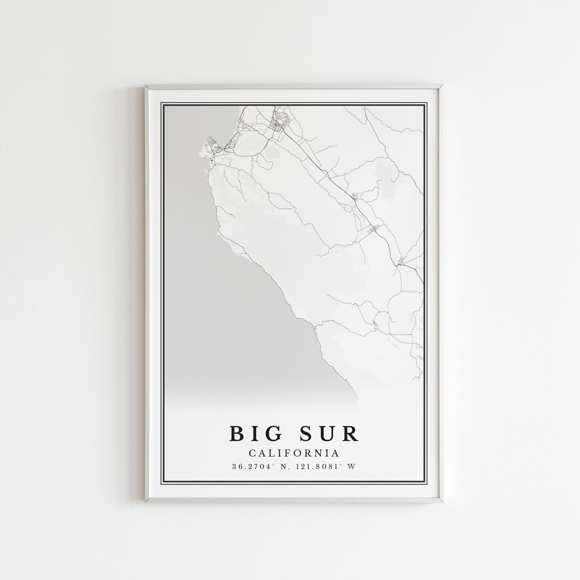 Digital Big Sur Print Set of 6, Black and White Big Sur Map Decor, Big ...