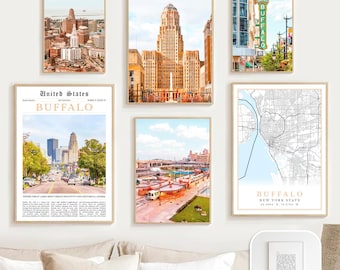 Buffalo NY Art Print Set: City Skyline, Map, Architecture (Digital Download)