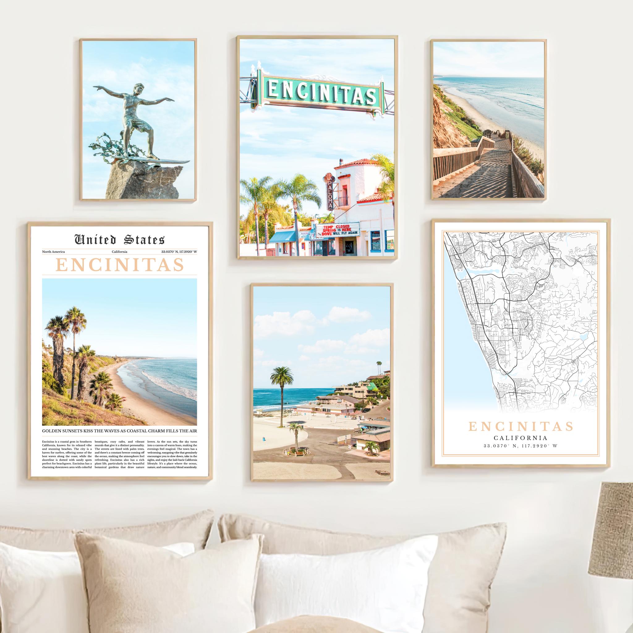 Encinitas California Wall Art Print Set: Coastal Beach Decor (Digital Download)