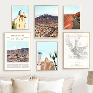 El Paso Print Set Of 6, El Paso Map Home Decor, TX El Paso County Wall Art Gifts, Texan Artwork Photo, Texas Travel Poster, Digital Download