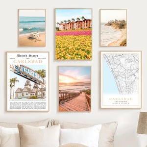 Carlsbad California Prints Set Of 6, Carlsbad City Map Decor, Carlsbad Wall Art Photo, CA Travel Poster, Carlsbad Flower Field Carlsbad Gift
