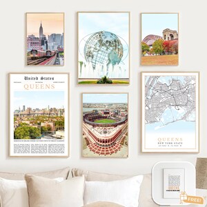 Digital Queens Print Set Of 6, Queens Art Photos, Queens Map Decor Artwork, Queens NY Wall Art Picture, Queens Travel Poster, New York Gifts