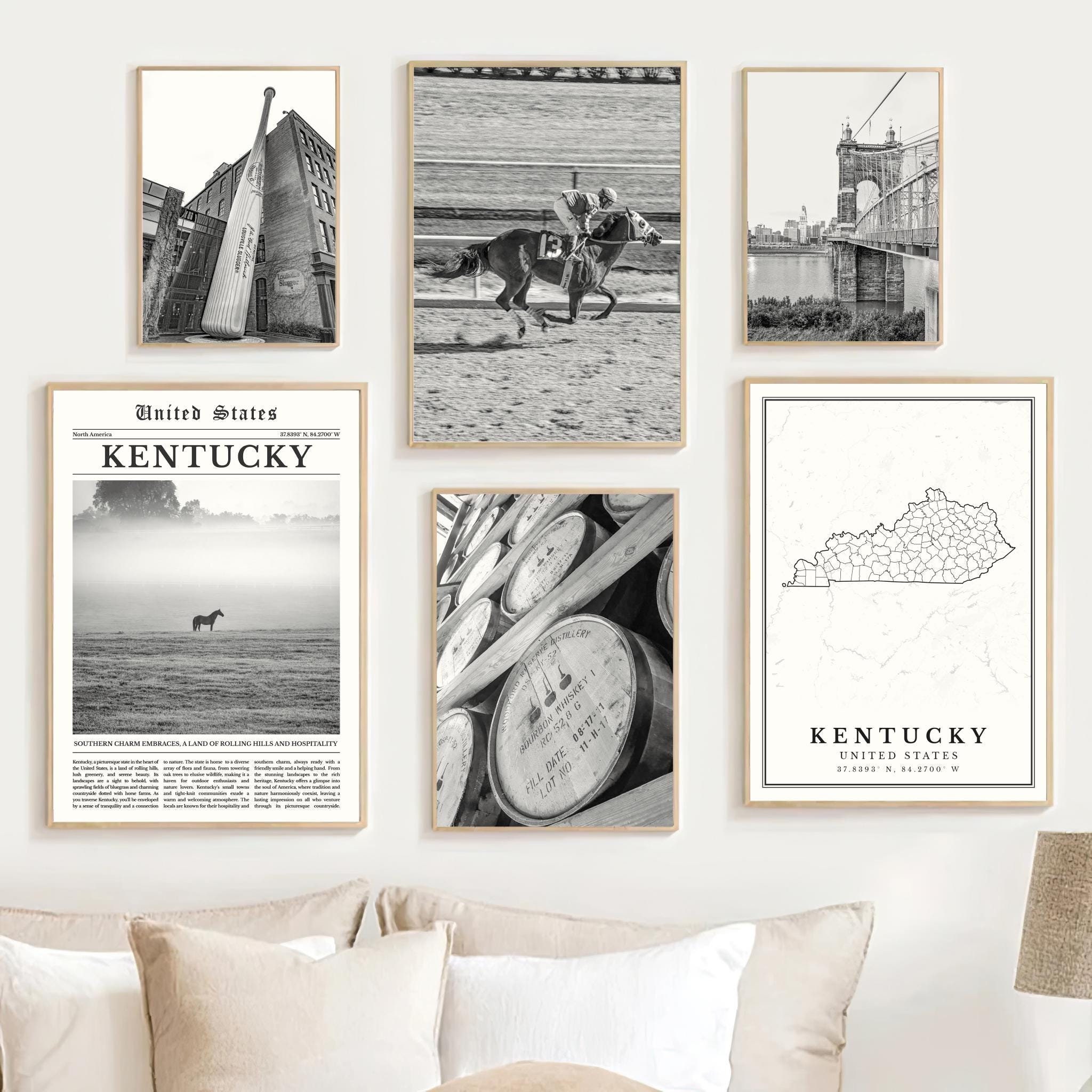 Digital Kentucky State Print Set Of 6, Kentucky Map, Kentucky Poster Black And White, Kentucky Decor, Kentucky Wall Art, Kentucky Art Photo