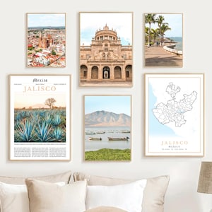 Jalisco Print Set Of 6, Digital Jalisco Map, Guadalajara Travel Poster, Puerto Vallarta Photos, Tequila Wall Art, Lake Chapala, Mexico Gifts