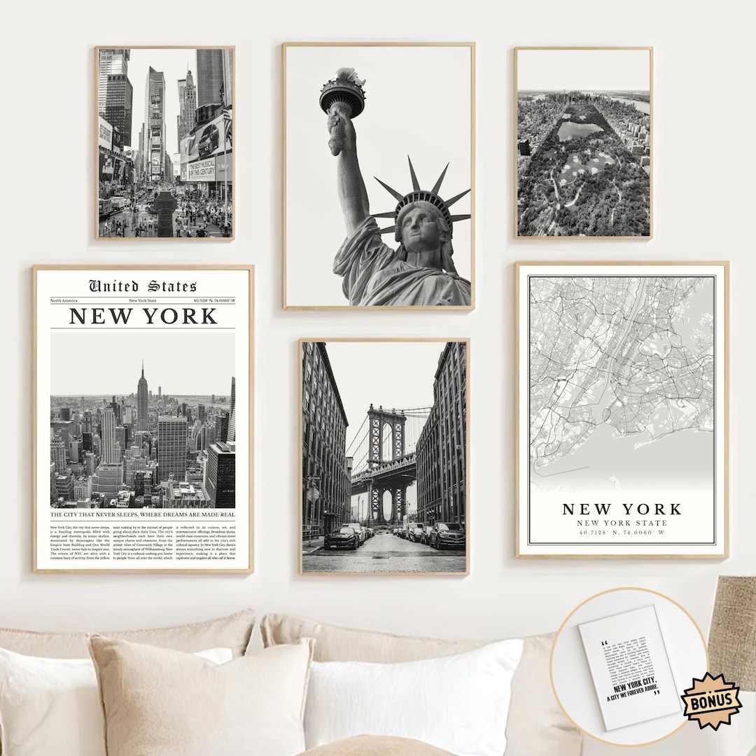 New York Print Set of 6, Black and White New York Wall Art Photo