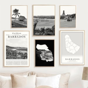 Barbados Map Print Set: Black & White Caribbean Wall Art (Digital Download)