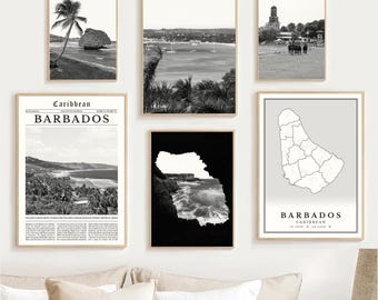 Barbados Map Print Set: Black & White Caribbean Wall Art (Digital Download)