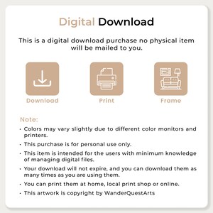 May include: Digital download graphic with a download icon, a printer icon, and a picture frame icon. The text reads "Digital Download" and "This is a digital download purchase no physical item will be mailed to you."