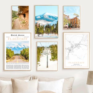 Digital Flagstaff Print Set Of 6, Flagstaff Arizona Mountain Wall Art Photos, Flagstaff Map Decor Printable Gift, Flagstaff AZ Travel Poster