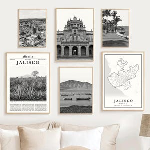Jalisco Print Set Of 6, Black and White Jalisco Map Decor, Guadalajara Travel Poster, Puerto Vallarta Photos, Tequila Wall Art, Lake Chapala