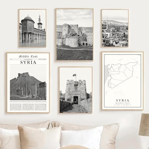 Syria Print Set of 6, Black and White Syria Map Artwork, Syrian Wall Art Photo, Digital Syria Decor Picture, Syria Travel Poster, Syria Gift