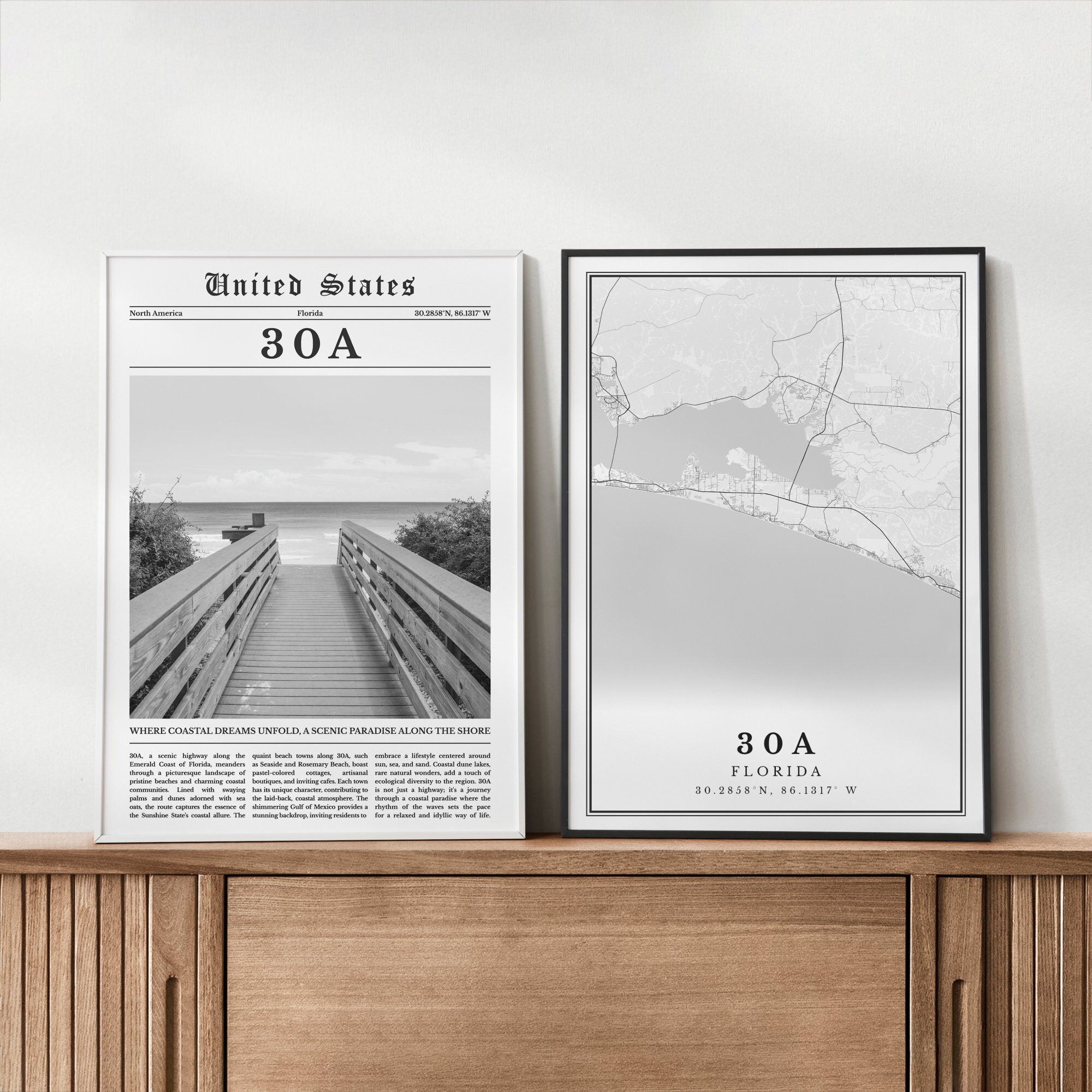 30A Florida Print Set of 6, Black and White 30A Wall Art Photo, 30A ...