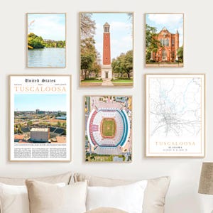 Tuscaloosa Print Set Of 6, Digital Tuscaloosa Map Home Decor, Digital Tuscaloosa Wall Art Photo, Tuscaloosa AL Travel Poster, Alabama Gifts