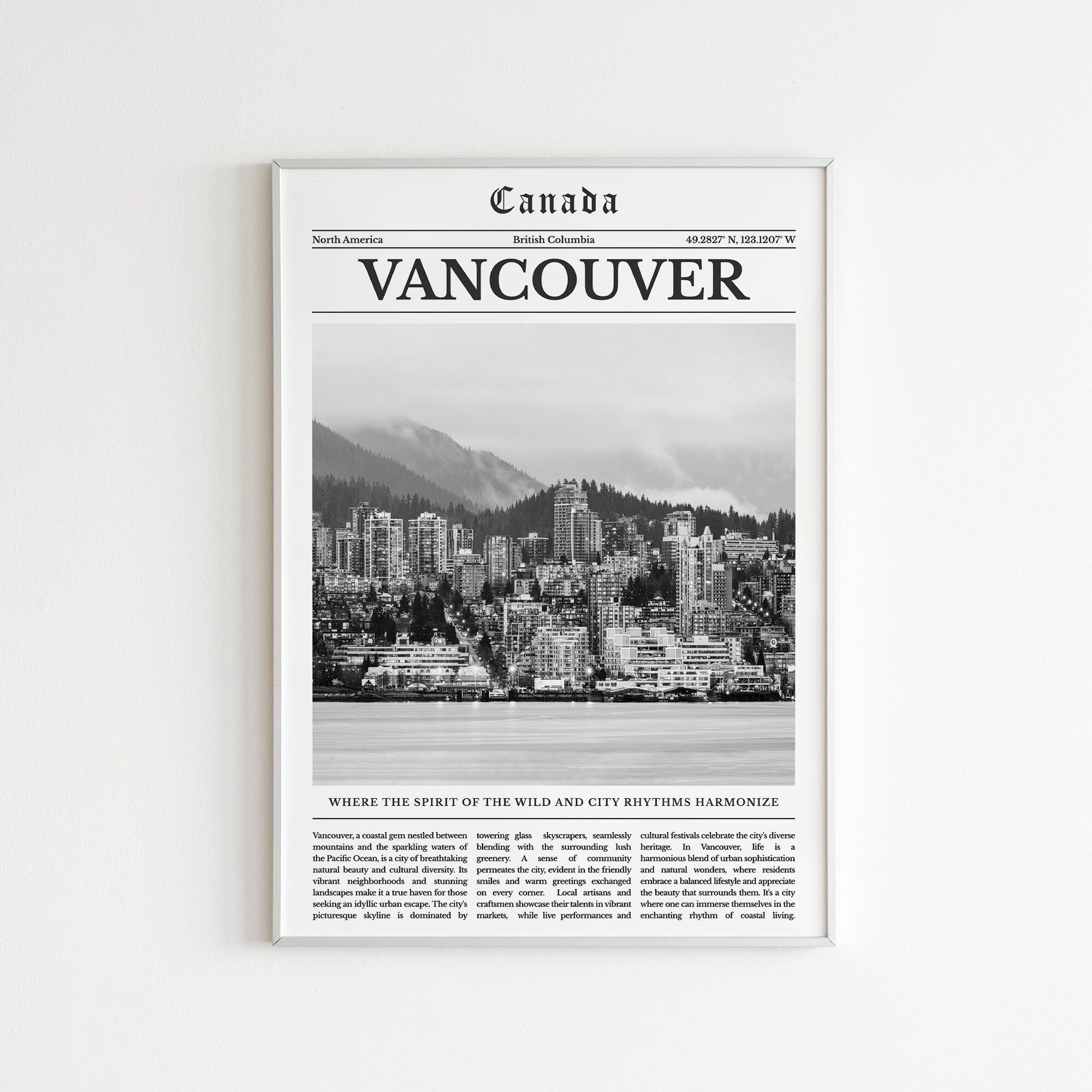 Digital Vancouver Black and White Print Set of 6, Vancouver Map Print